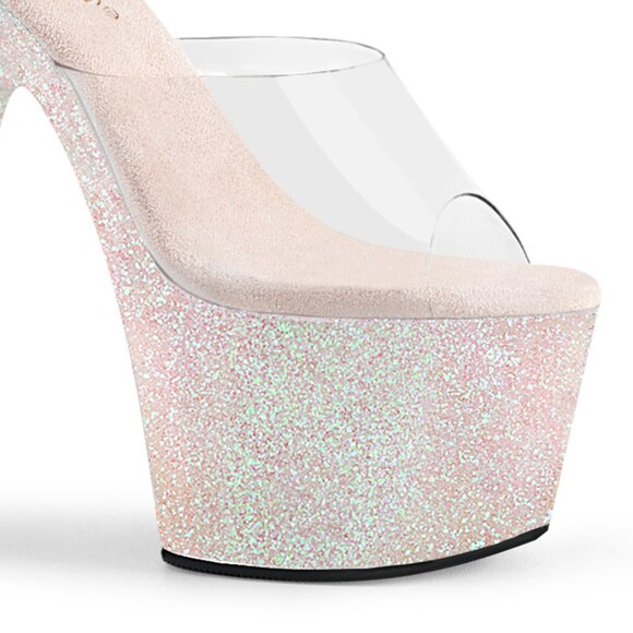Sparkle Clear Platform Heels | Dazzling Glitter High Heel Mules for Women - Picture 3 of 5